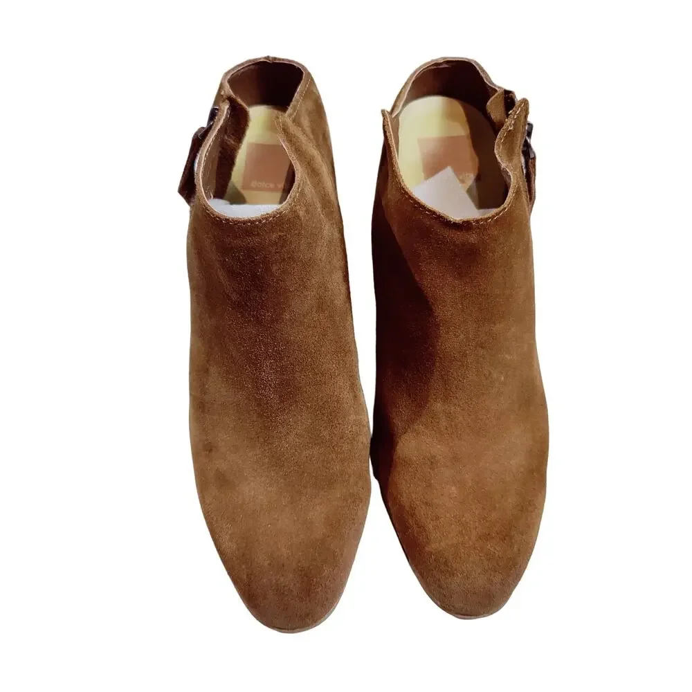 Dolce Vita Women's Sz 10 Hena Camel Brown Suede Block Heel Side Zip Bootie Mule